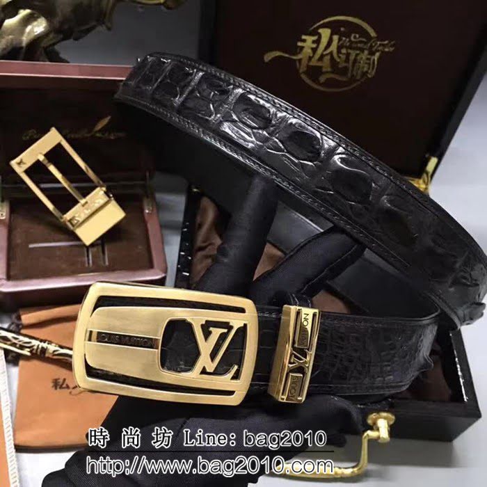 路易威登LV Louis Vuitton純手工美洲鱷魚無拼接小骨皮 新款高端男士皮帶 LHG1084